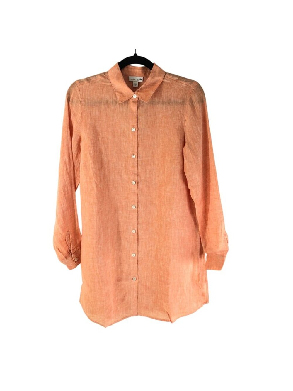 J Jill Love Linen Womens Tunic Top Button Front Side Slit Heathered Orange XS